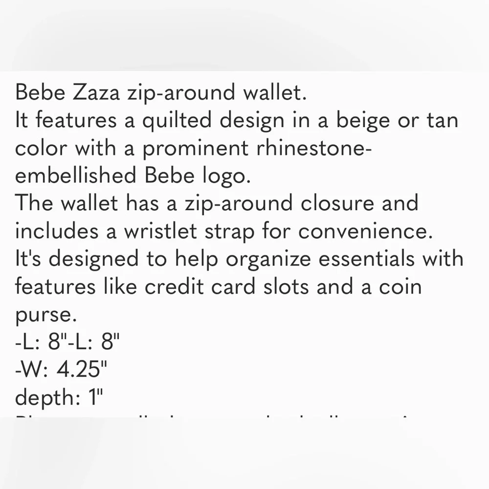 Bebe Zara Bling Trifold Beige Quilted Wristlet with Gold Accents Giftable NWT